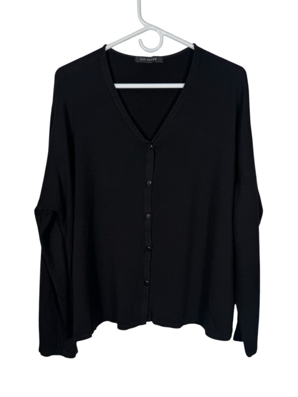 Cut Loose Black Button Front Cardigan Top, Size L/XL
